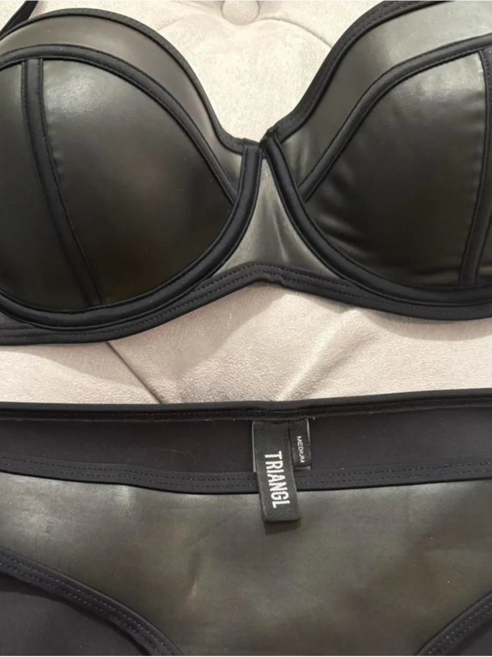 Triangl Discontinued Two-Piece Black Leather Bikini Set